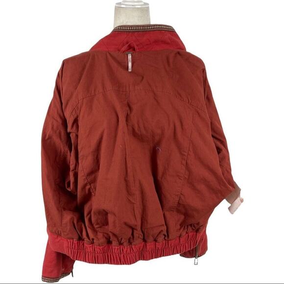 Free People Flight Line Oversized Military Red Bomber Jacket Size XS Embroidered - Picture 15 of 16
